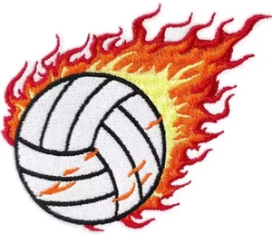 Flaming Volleyball embroidered Iron on patch flames fire burning hot - Picture 1 of 1
