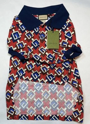 *NUEVO* GUCCI Rojo Azul Isométrico G Patrón GRANDE Algodón Polo Gato Perro Mascota Camiseta Foto 1 de 4