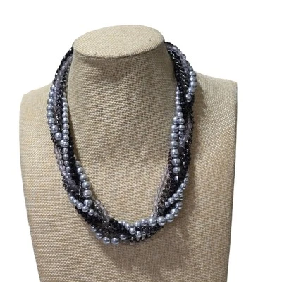 Premier Designs Gray Metallic Multi Chain Faux Pearl Black Bead Twist Necklace - Изображение 1 из 4