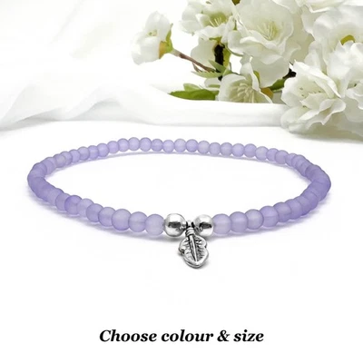 Feather Anklet, Frosted Glass Beads & Silver Animal Charm UK Handmade, Free P&P - Image 1 of 4