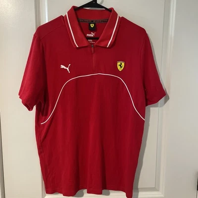 PUMA X FERRARI Red Polo Tee Shirt Short Sleeve Collared Shirt Racing, Size Med - Image 1 of 4