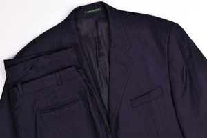 Vintage Lauren Ralph Lauren Wool/Cashmere Navy Stripe Suit 44R Pants 38x32 - Picture 1 of 19