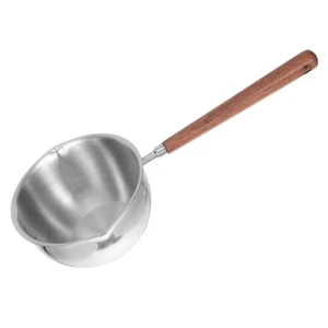 Cuchara de acero inoxidable con mango de madera cucharones de sopa profesionales con caño para verter - Imagen 1 de 12