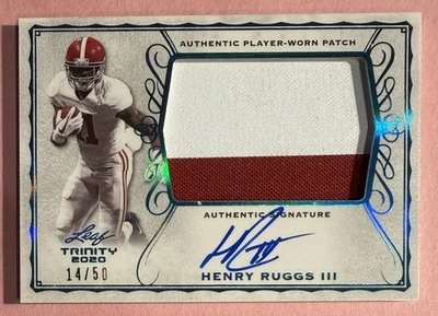 2020 Leaf Trinity #14/50 Henry Ruggs III Autographed Player Worn 2-Color Patch - Image 1 of 2