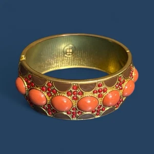 Banana Republic Signed Goldtone Coral Brown Enamel Hinged Bracelet - Picture 1 of 4