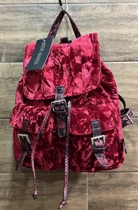 Steve Madden Rucksack tiefrot Crushed Velvet Faux Snakeskin Handtasche Fronttaschen - Bild 1 von 9