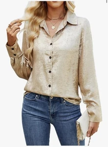 Hellbraune Damenbluse mit silbernem Schimmer Langarm, Large. " Nagelneu!  - Bild 1 von 3