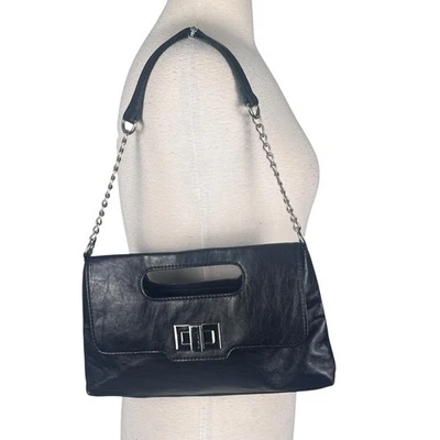 Bolso sin asas de cuero negro Y2K correa de cadena clásico City Mobwife Baddie Foto 1 de 4