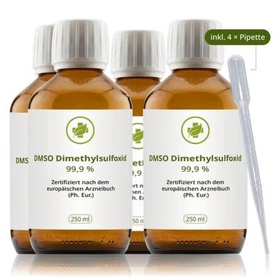 VITALUNDFITMIT100 GMBH, SIEMENSSTR. 10, 41363 JÜCHEN DMSO Dimethylsulfoxid 99,9 % (Ph. Eur.) in Braunglas 250 ml [3+1 gratis]