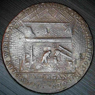 ESCASO Conder Carmarthen Iron Works medio penique D&H siglo XVIII Gran Bretaña Foto 1 de 2