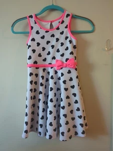 Pink & Violet Girls Dress Sz 6 White w/black hearts Sleeveless Lined Pink Trim - Picture 1 of 8