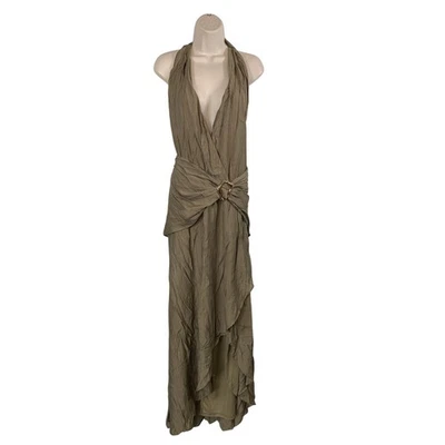 Pretty Little Thing Dress Size UK 22 Khaki Halterneck Plunge Plus Size Texture  - image 1 of 4