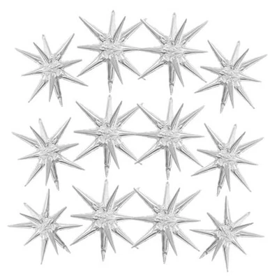 Silver Star Balloons 12pcs Foil Mylar Balloons Cone Spike Silver (12pcs) - Image 1 of 4