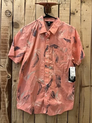 Volcom Warbler Salmon Short Sleeve Button Up Hawaiian Shirt Men’s Small - Image 1 of 4