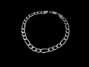 ESTATE SALE: GENUINE 925 Sterling Silver 6mm Figaro Mariner Chain Bracelet 8" - Picture 1 of 5