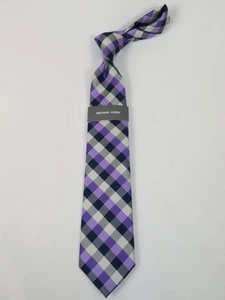 Corbata para hombre Michael Kors clásica tejida sensación sedosa #MK-1 lavanda a cuadros - Imagen 1 de 5