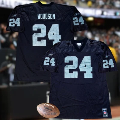 Camiseta deportiva Oakland Raiders Charles Woodson #24 Reebok NFL 2XL negra de colección Foto 1 de 4