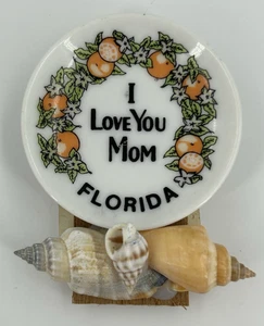 Vintage Florida I Love You Mom Refrigerator Souvenir Magnet Shells Mini Plate - Picture 1 of 6