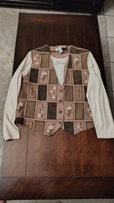 Alfred Dunner Tan Brown Open Front Vest With T-shirs Small - Image 1 of 4