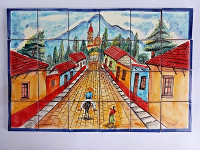 MURAL AZULEJO CERÁMICA 25" mosaico talavera mexicano salpicadero pintado a mano Foto 1 de 4