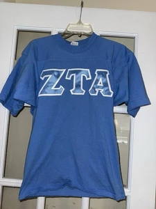 ZETA Zeta Tau Alpha Blue Stitched Letters Jersey Short Sleeve Big Little Small - Picture 1 of 4