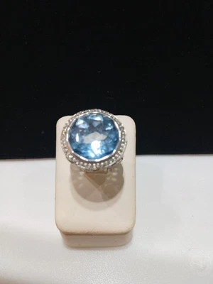 JOHN HARDY STERLING SILVER 18K BLUE TOPAZ AND DIAMOND DOT  RING - Image 1 of 4