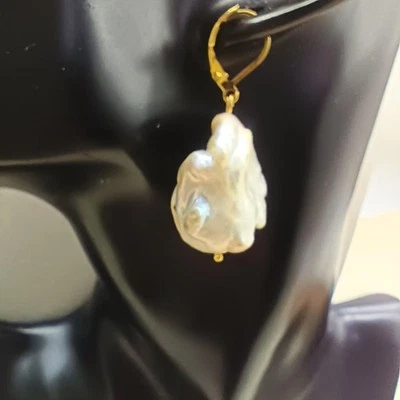 Pendientes de boda grandes barrocos de perlas de agua dulce para mujer hechos a mano todos los días Foto 1 de 4