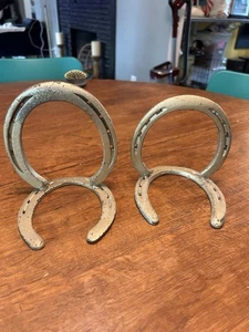 Vintage Volkskunst Metall Buchstützen Hufeisen - Bild 1 von 2