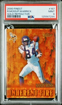 2000 Topps Finest 167 Randy Moss Gold Refractor #/100 PSA 9 Inherent Fire - Image 1 of 2