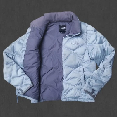 The North Face Womens Small Puffer Jacket 550 Goose Down Blue Silver Ice Grey  - Image 1 of 4