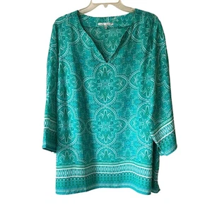 Violet & Claire Women’s Tunic Top 3X Turquoise Paisley Print Flowy 3/4 Sleeves - Picture 1 of 16