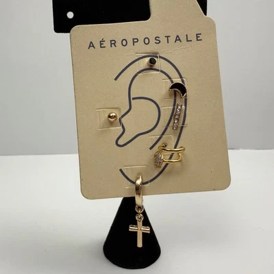 Conjunto de Pendientes Aeropostale Tono Dorado Tachuelas Puños Cruz Cuelga Moda Joyería Foto 1 de 4