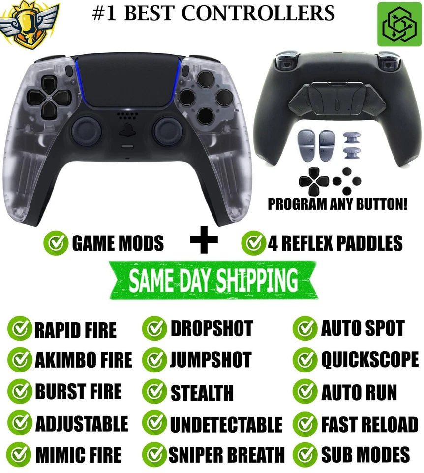 Crystal Clear Pro V4 Modded + 4 Paddles Silent Modz Wireless Controller for PS5 - Image 1 of 1