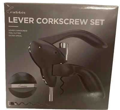 Rabbit Vertical Lever Corkscrew Black Set #1260 Wine Opener with Foil Cutter - Image 1 of 4