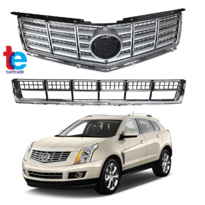 Front Bumper Upper+Lower Grille Chrome Grill Set For 2013-2016 Cadillac SRX Foto 1 de 4