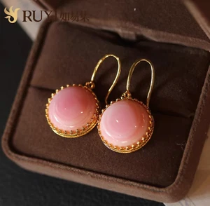 natural pink conch pearl earrings 925 sterling silver - Picture 1 of 5