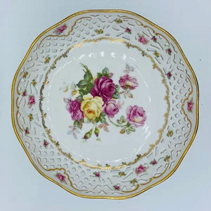 Rare Schumann Germany footed (82)fruit bowl (36) floral pattern gold plated edge - Picture 1 of 16