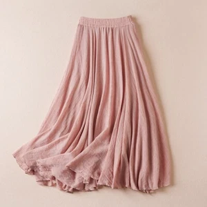 Lady Elastic Waist Pleated Skirt Summer Casual Lightweight Flowy ALine Skirt New - Picture 1 of 16