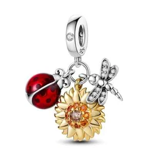 Charm Pendente "Sole, Coccinella e Libellula" in Argento 925 Modello Pandora - Foto 1 di 1