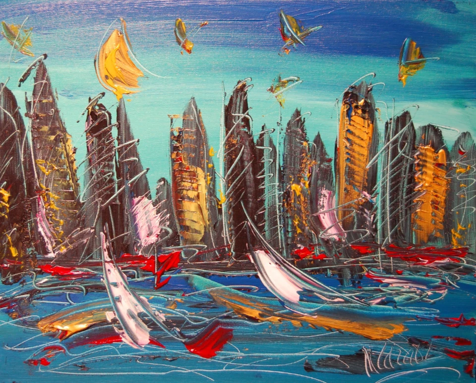 Original Oil PAINTING AMERICANA  Abstract Modern CANVAS   Y6566urU54 - Image 1 of 1