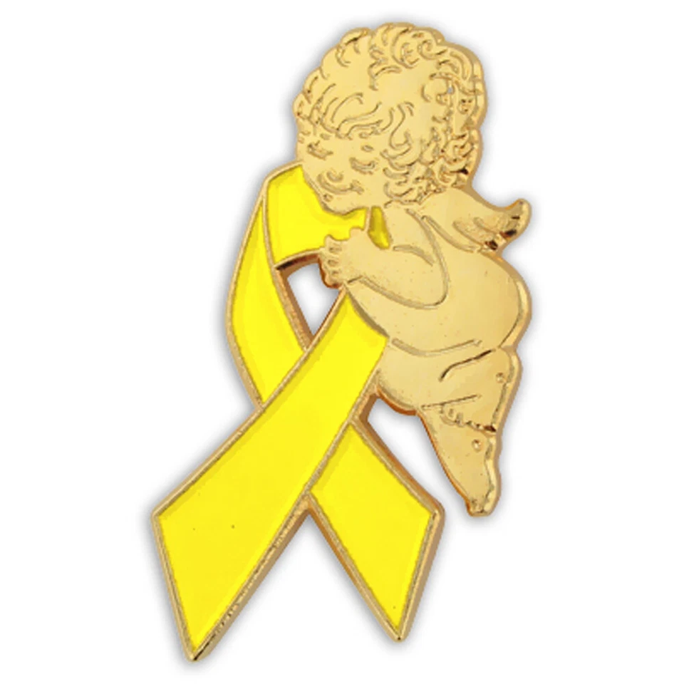 PinMart's Yellow Awareness Ribbon with Angel Enamel Lapel Pin - Image 1 of 1