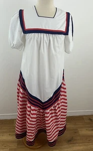 Maxi Vestido Vintage Jeffrey Barr Para Mujer P Muumuu Caftán Náutico Rayas RWB - Imagen 1 de 14