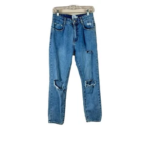 PRINCESS POLLY Damen 4 High Rise Distressed Straight Leg Boyfriend Denim Jeans - Bild 1 von 5