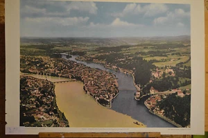 Wandbild Altstadt Passau Flüsse Donau Inn Ilz 92x64cm ~1957 vintage Danube chart - Bild 1 von 2