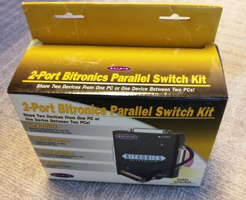 Original (sealed) Belkin F1U125-KIT Bitronics-2-Port Parallel Switch Kit - Image 1 of 3