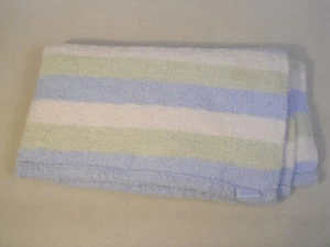 Carters soft chenille baby blanket security blue green white stripes Nice - Picture 1 of 3