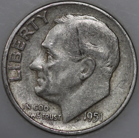 * 1951-S Roosevelt Dime 90% Silver As Shown Cover
