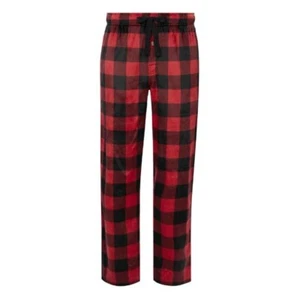 Pantalones de salón pijama polar Fruit of The Loom para hombre negros y rojos a cuadros talla XL - Imagen 1 de 5