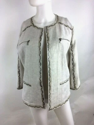 Chaqueta Chico's Vintage Mujer Gris con Detalle Estampado Animal Talla 2 Grande (31) Foto 1 de 4