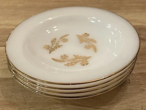 Federal Glass Set of 4 Soup Rimmed Bowls Milk Glass White Gold Wheat - Picture 1 of 4